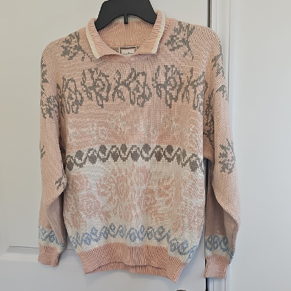 Gina‎ Peters Pink and Gray Cowl Neck Sweater Size M